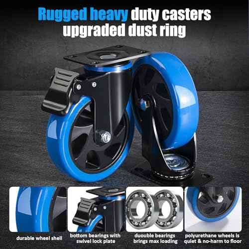 Swivel Caster Wheels Set of 4,5 Inch Casters Wheels for Carts Heavy Duty,Locking Caster Wheels for Furniture and Workbench.