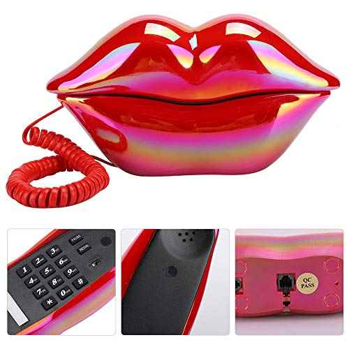 Bewinner Home Telephone, Corded Landline Phone, European Style, Fashionable Red Lips Shape, Bright Red