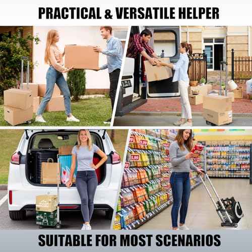 Mini Small Folding Hand Truck Dolly with 2 Tank Wheels, Expandable Base Plate Utility Luggage Cart with 1 Elastic Ropes, Portable Dolly Cart for School Travel Office Moving