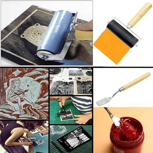 4 Pack Rubber Roller - Brayer Rollers with 3 Size for Crafting Brayer Rollers for Printmaking Brayer Tool Paint Brush Ink Applicator Art Craft Oil Painting Tool 1.4 in,2.4 in,4 in + 1 Scraper HRJZF