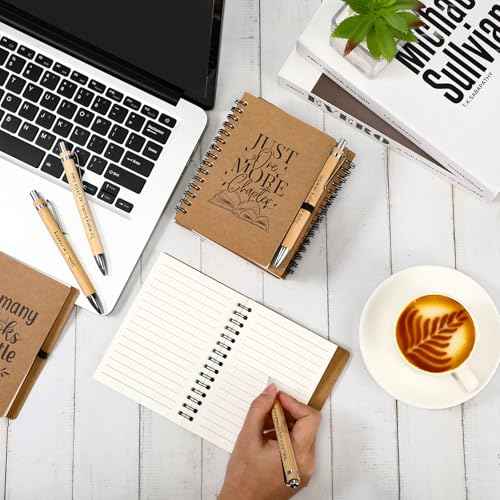 Thenshop 30 Sets Book Lover Gift Include Librarian Inspirational Spiral Notebook Pen Bulk Book Club Christmas Gift Reading Journal for Reader Student Teacher Np Week Librarian Day (Brown)