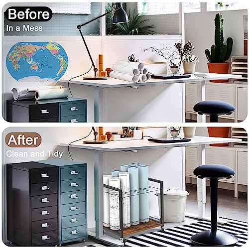 Blueprint Storage Rack Cart,12 Slots Blueprint Holder with Wheels to Storage Poster Architectural Construction Plan Wrapping Paper,Metal Mobile Roll Paper Organizer