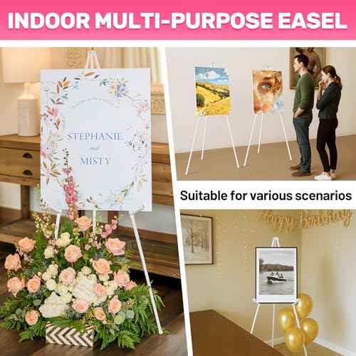 3 Pack White Easel Stand for Sign & Poster - 63" Adjustable Metal Easels for Wedding Welcome Sign, Painting, Canvas, Art Display - Portable Folding Tripod with Carry Bag, Holds 5 Lbs