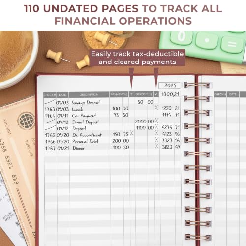 Clever Fox Red A5 Check Register Book – Spiral-Bound Personal Checkbook Ledger