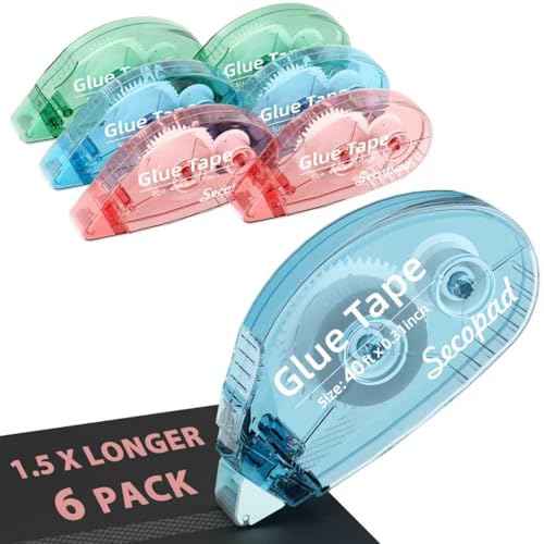 1.5X Longer Scrapbook Tape, 6 Pack Double Sided Tape Roller for Crafts, Adhesive Glue Runner for School Office Teacher Journal Supplies, Glue Roller for Kids and Adults, 240FT Total