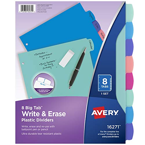 Avery Big Tab Write & Erase Dividers 8-Tab Pastel Set for Binders