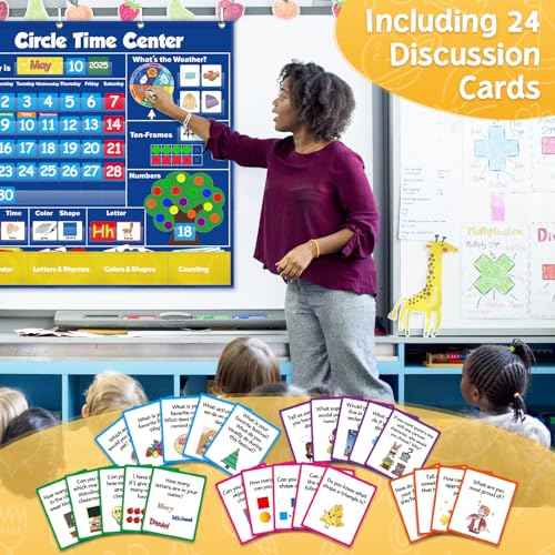 Circle Time Learning Center Pocket Chart Classroom Calendar for Kids, Weather Chart Counting Alphabet Ten Frame Color, Kindergarten Preschool Classroom Must Haves Pre K Learning Activities