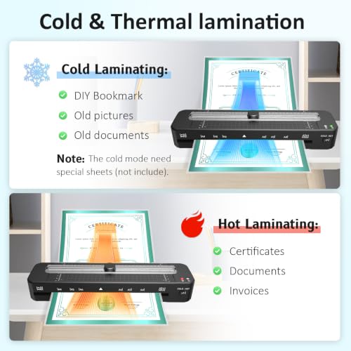 Raycial 13 Inch Laminator Machine - Black A3/A4/A5/A6 Cold & Thermal Laminator with 50 Sheets