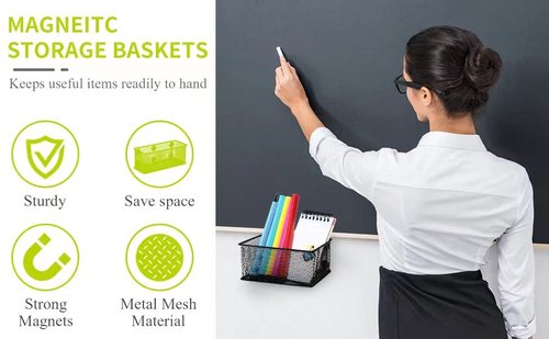 Neudeco Magnetic Locker Organizer and Accessories，Wire Mesh Magnetic Storage Basket ,Magnetic Holder for Dry Erase Markers,Strong Magnet Pen Holder for Fridge School,Pack 3 (Black)