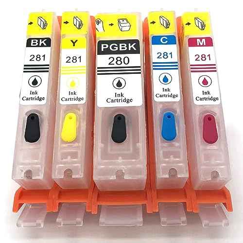 280 281 Empty Refillable Ink Cartridge Parts, Compatible for Canon Pixma TR8520 TR7520 TS6120 TS6220 TS6320 TS6300 TS6200 TS9521C Printer (280/281)
