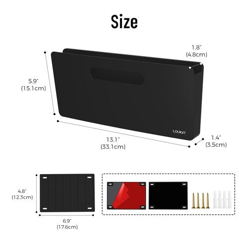 loukin Magnetic File Holder - Vertical Wall Mount Organizer for Whiteboard, Refrigerator, Office Wall, Documents, Letters (Black)