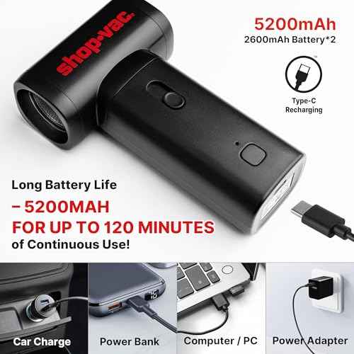 Shop-Vac Electric Air Duster, 100000RPM Cordless Air Blower with Brushless Motor, Rechargeable and Variable Speed Dust Blower for Computer, Keyboard, House, Outdoor and Car