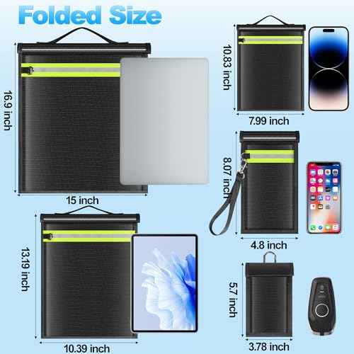 5 Pack Faraday Bags EMP Proof,Faraday Bags for Laptops Tablets Phones Car Keys,Faraday Cage with Handle&Reflective Strip,EMP bags Faraday Pouch for Electronics Fireproof Waterproof