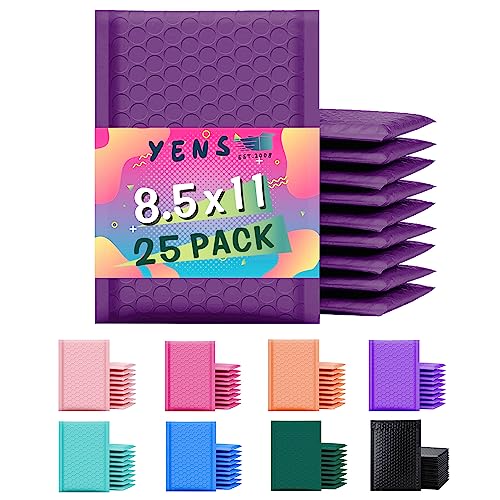 Yens Purple Poly Bubble Mailers 8.5x12 Inches - 25 Pack, Secure Self-Sealing Shipping Envelopes