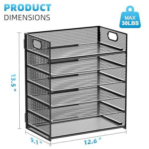 Marbrasse 6 Tier Paper Organizer Letter Tray - Mesh Desk File Organizer with Handle, Paper Sorter Organizer for Letter/A4 Office File Folder Holder - Black
