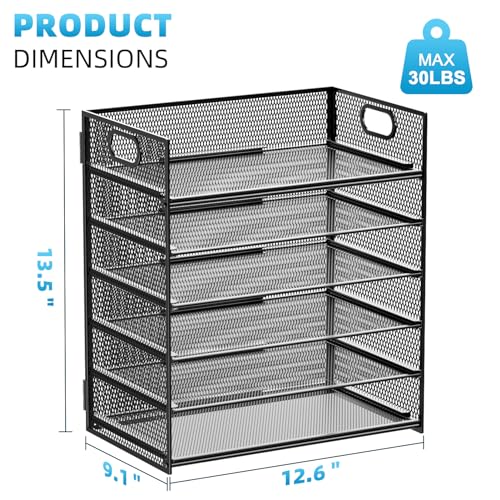 Marbrasse 6-Tier Mesh Paper Organizer Letter Tray with Handle - Black