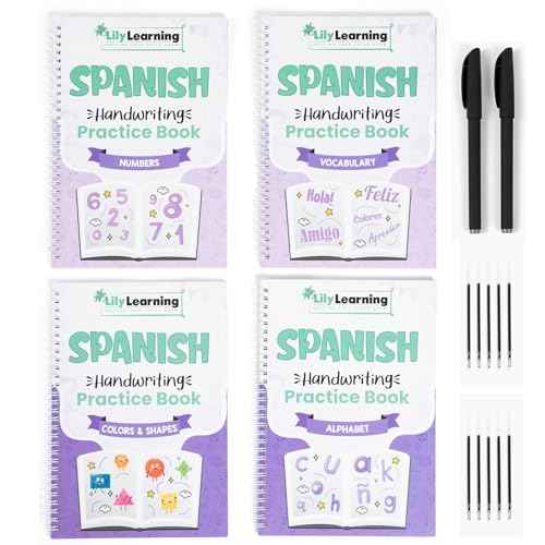 Spanish Starter Kit - Reusable Bilingual Copybooks for Kids - Large Espa?ol Writing Practice Books - Magic Ink, Groove Handwriting Workbooks