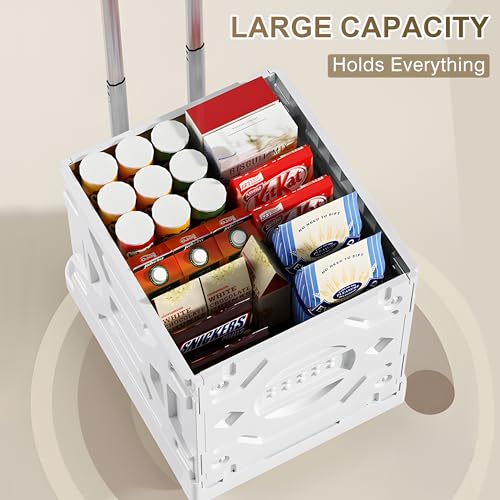 VECELO 23 GAL Modern Rolling Carts with Wheels, Foldable Utility Cart, Light Weight Platform Trucks Dolly, 4 Heavy Duty Wheels, Ideal for Shopping, Camping, Teachers, Pearl White