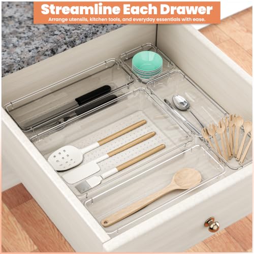 KICHLY 25-Piece Clear Drawer Organizer Set - Multi-Size Storage Trays, Pack of 25