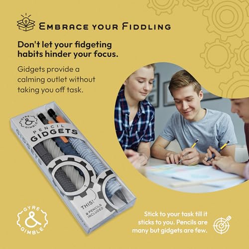 Gyre & Gimble Pencil Gidgets ? Textured Silicone Pencil Sleeve for Quiet Fidgeting ? Transform Your Mechanical Pencil into a Sensory ADHD Tool for Kids and Adults ? 4 Sleeves & 2 Pencils - Gray