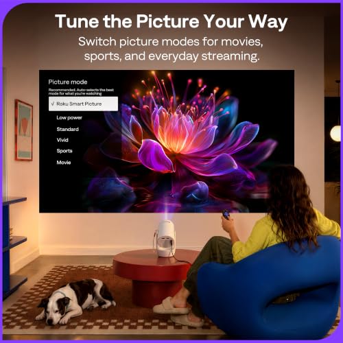 Aurzen Roku TV E1R Smart Portable Mini Projector - White, WiFi & Bluetooth