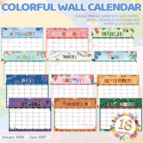GuassLee Wall Calendar 2026-2027, 18 Months Running from Jan. 2026 to Jun. 2027, 14" X 11" Paper Hanging Planner Wall with Thick Paper for Office Home Planning & Organizing