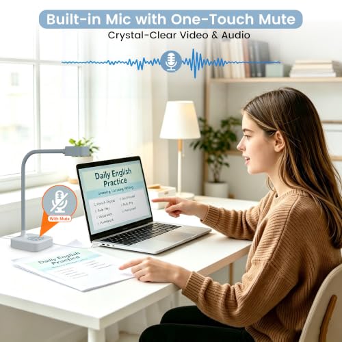 8MP USB Document Camera with 9X Zoom & Built-in Webcam for Classroom & Remote Teaching