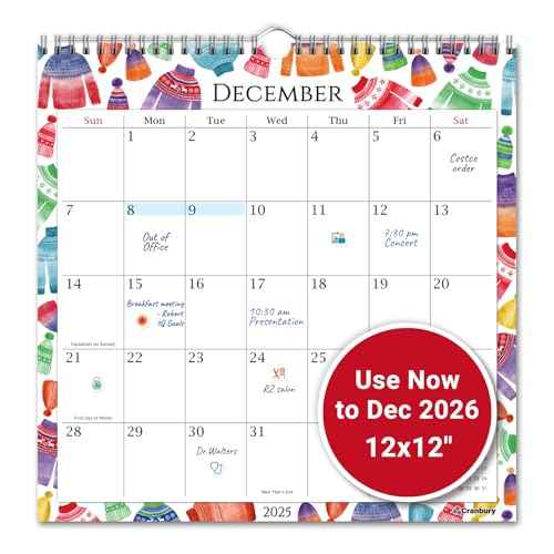 CRANBURY Large 12x12 Wall Calendar 2026 (Seasons), Square Hanging Calendar, 14 Months, Use Nov 2025 to Dec 2026, Big Grid, Colorful Seasonal Monthly Designs