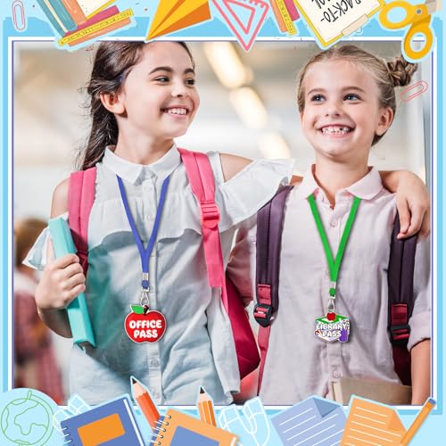 12-Pack Wooden Hall Pass Lanyards for Classroom, Office & Restroom Use