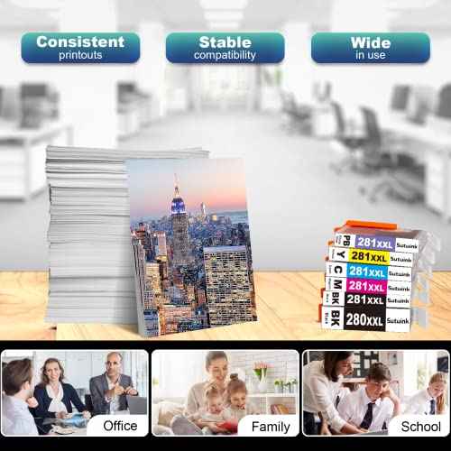280 281 PGI-280XXL CLI-281XXL Compatible Ink Cartridge Replacement for Canon 280 281 Ink to use with PIXMA TS8322 TS8300 TS8222 TS8100 TS8200 TS9100 TS8320 TS8220 TS9120 TS8120 (6 Value Pack)