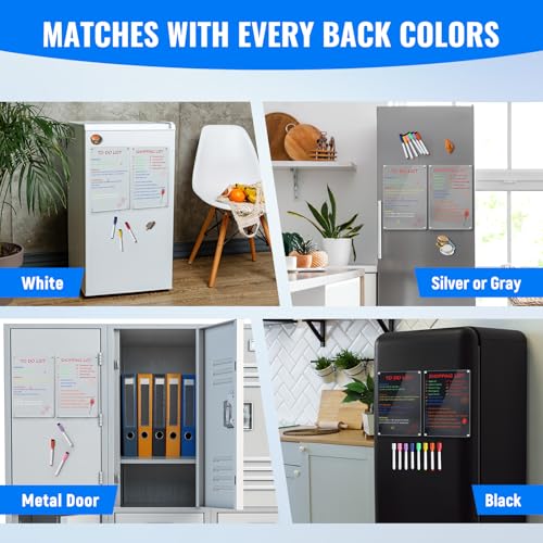 LANDNEOO 2 Pack 12x8 Acrylic Magnetic Whiteboards for Fridge, Dry Erase Menu & Planning Boards with 8 Markers