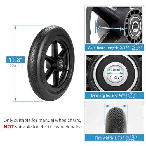 12 Inch Wheelchair Wheels Replacement (1 Pair) 12 1/2 x 2 1/4" Transport Chair Rear Wheel Assembly, Solid Tire Back Wheel for Manual Wheelchairs Replacement Parts, Transfer Chair Accessories