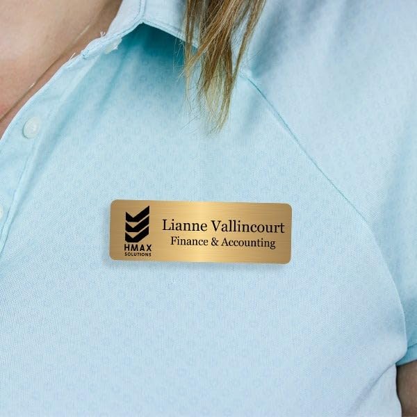 Custom Name Tag Badge, Rounded 1x3 with Logo, Magnet/Pin Backing, 2 Lines