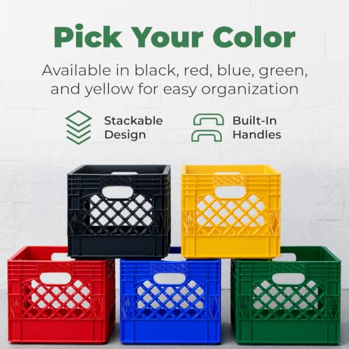 EconoHome Stackable Plastic Milk Crate Black 19x13x11 Storage Bin with Handles