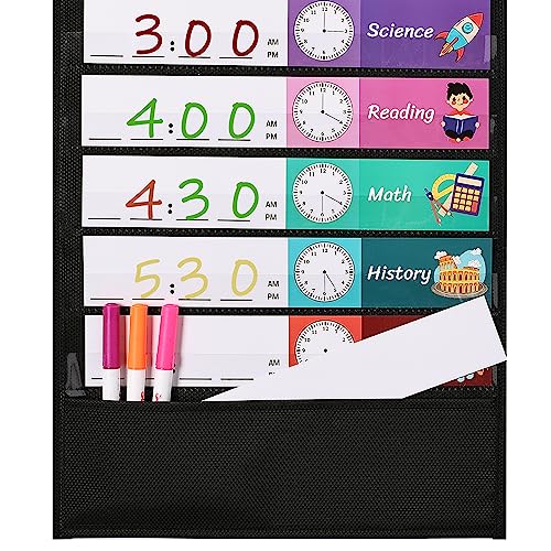 Mr. Pen Daily Schedule Pocket Chart 12.8 x 35 Inches with 13 Reusable Dry-Erase Cards