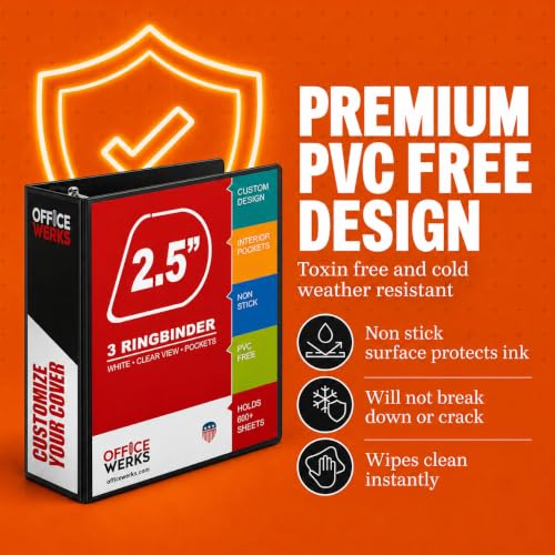 2.5 Inch Black 3-Ring Binder with Clear View & Inside Pockets - Professional Organization