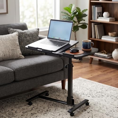 ZENY Overbed Table with Wheels - Dual 360° Rotating Laptop Desks, Height Adjustable