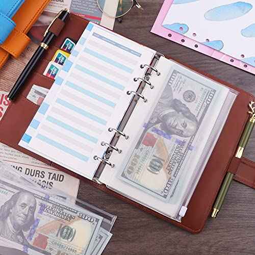 Antner A6 Binder 6 Ring Refillable Notebook Budget Planner for A6 Filler Paper, PU Leather Loose Leaf Personal Planner Wallet Money Organizer Cash Stuffing Binder with Magnetic Buckle Closure, Brown