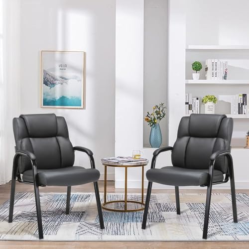 CLATINA Black Leather Guest Chair 2-Pack with Padded Armrests for Office & Reception