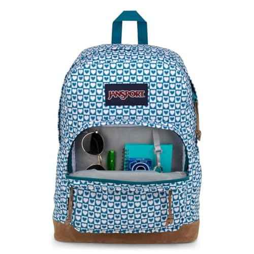 JanSport Right Pack Backpack - Durable Daypack with Padded 15" Laptop Sleeve, Spacious Main Compartment & Integrated Water Bottle Pocket - Hyped Hearts Green