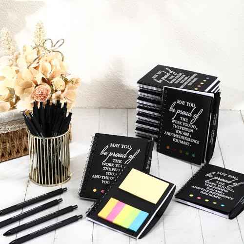 48 Pcs 24 Set Employee Appreciation Gift Bulk Rad Tech Week Inspirational A6 Notebook Pen Sticky Notepad Coworker Nurse Practitioner Christmas Party Favor Office Supplies(Black)