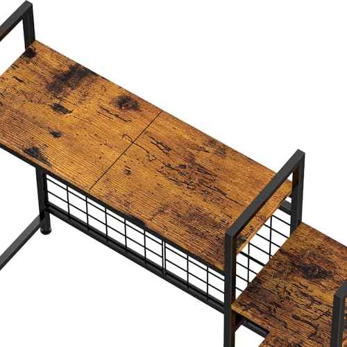 YBING Desk Shelf for Top of Desk Hutch - 4 Tier Computer Bookcase, Brown Wood Desktop Display Storage Rack Organizer for Home Office, Dorm