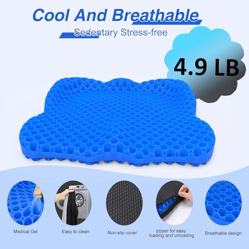 Thicken 19.7in Seat Cushion, Gel Seat Cushion for Long Sitting?Office Chair, Wheelchair, Car Pad, Large Cooling Support Pad for Back Pain, Sciatica, Tailbone Pain Relief