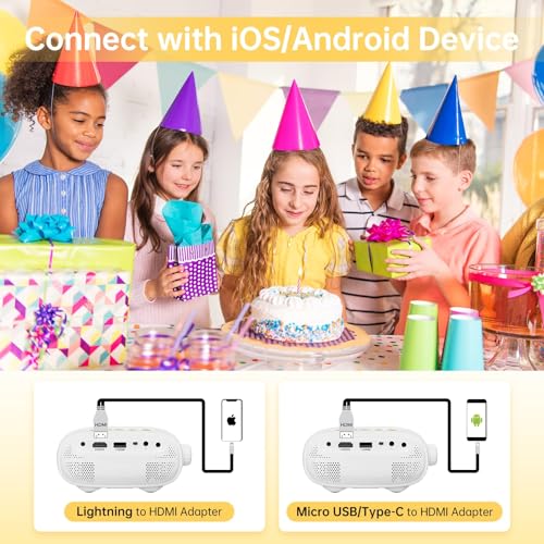 ARTSEA Mini Portable Projector for iPhone - HD 1080P Support Pico Movie Projector to Watch Cartoon, Phone Projector Compatible with HDMI, USB, TV Stick, Laptop, iOS and Android