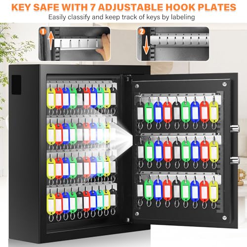 Nebakne 71 Keys Heavy Duty Fireproof Key Lock Box Wall Mount with Code & Hook Plates – Variation: 71 Keys