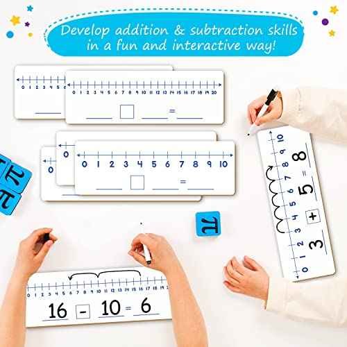 12-Pack Double-Sided Dry Erase Number Line White Boards - 4"x12", Elementary Numberline Strips, White Boards for Students, Math Manipulatives Must Haves, Number Line for Classroom Set - Simply Magic