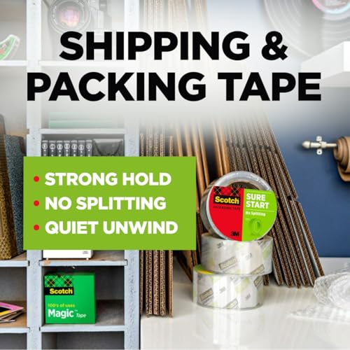 6 Rolls Scotch Sure Start Packing Tape Refill 900 in x 900 in - Clear, Easy Start, Durable Hold