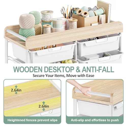 Rolling Storage Cart with 10 Large Drawers, Utility Cart with Wooden TableTop for Craft Organizers, Art Supply Storage, Home Office Organization, Cart with Wheels for Classroom, School, Green