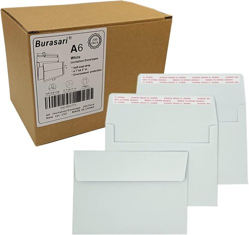 Skiennix A6 Invitation Envelopes - 200 PCS 4.7x6.5 in | Windowless Design, Quick Self-Seal, 120GSM White Paper