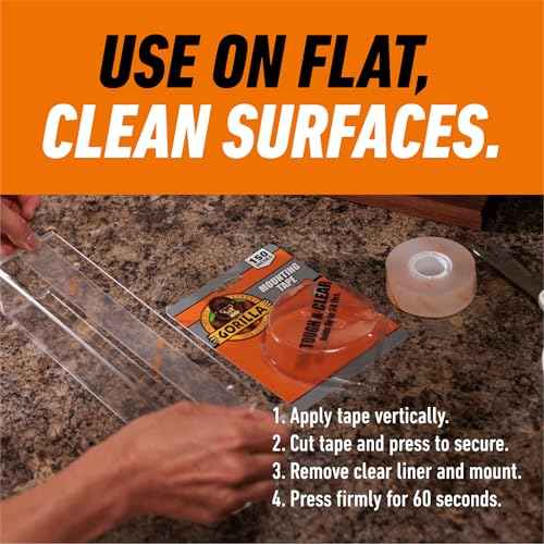 Gorilla Tough & Clear Double Sided Mounting Tape, Clear Tape, 1" x 150" (Pack of 1) - Weatherproof for Indoor or Outdoor